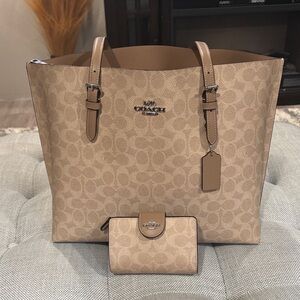 Coach Beige Signature Canvas Tote with Matching Wallet